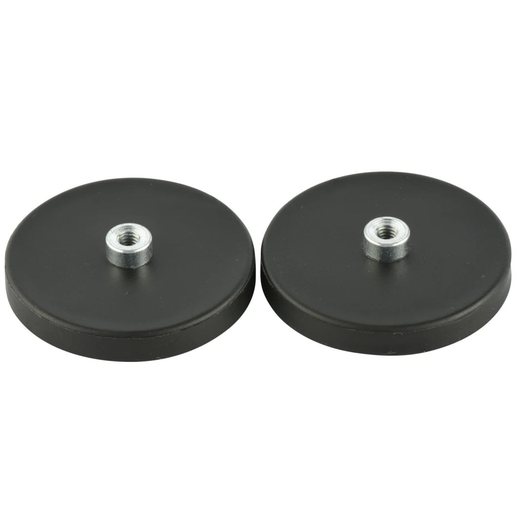 D88 with M5, M6, M8, M10 Screwed Bush Rubber Coated Pot Magnet 55kg Pul