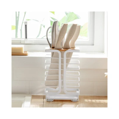 Porte-bloc support magnétique cuisine en bambou personnalisé avec affûteur planche à découper stérilisateur UV stockage de couteaux en acier inoxydable